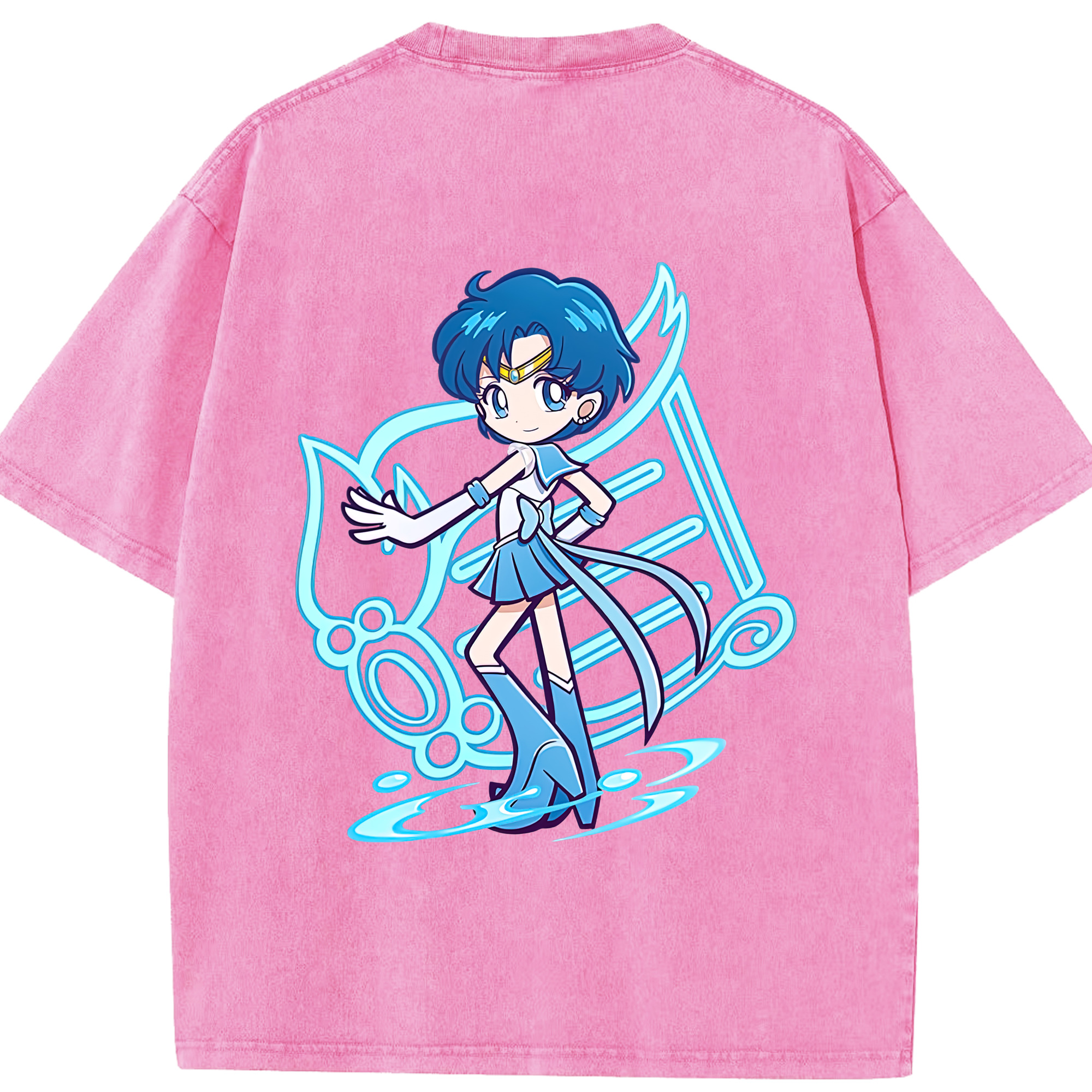 （画像用） 美少女戦士セーラームーン 水野 亜美 みずの あみ Sailor Moon Mizuno Ami 綿100% ヴィンテージ風 半袖Tシャツ（背面プリント）